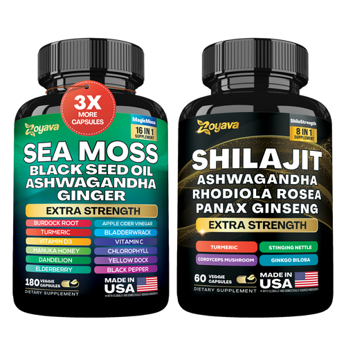 Vitality Boost Duo: Sea Moss 16-in-1 Magic Moss 180 Caps & Shilajit Power ShilaStrength Blend - Energize Your Life!