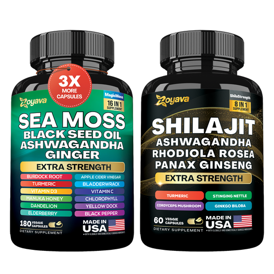 Vitality Boost Duo: Sea Moss 16-in-1 Magic Moss 180 Caps & Shilajit Power ShilaStrength Blend - Energize Your Life!