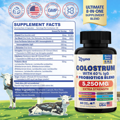 Radiant Vitality Duo: Highly Potent Bovine Colostrum Capsules (5250MG) & Cosmic Collagen Beauty Complex (64,000MCG)