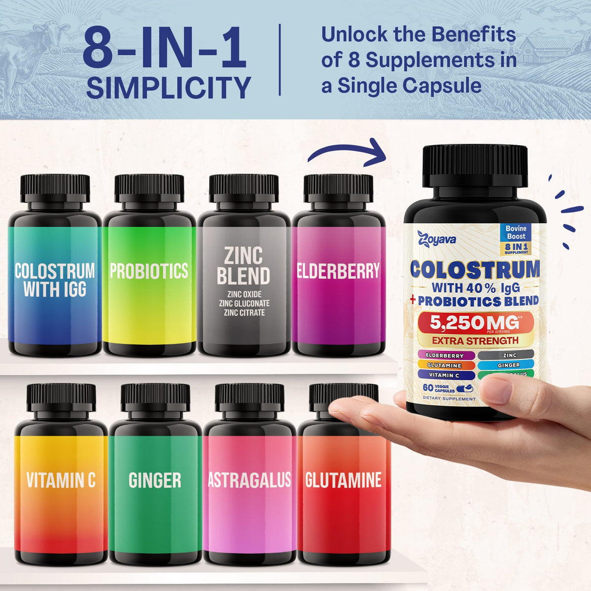 Vitality Fusion Duo: Highly Potent Bovine Colostrum Capsules 5250MG & Sea Moss 16-in-1 Magic Moss Super Blend Capsules 19,445MG