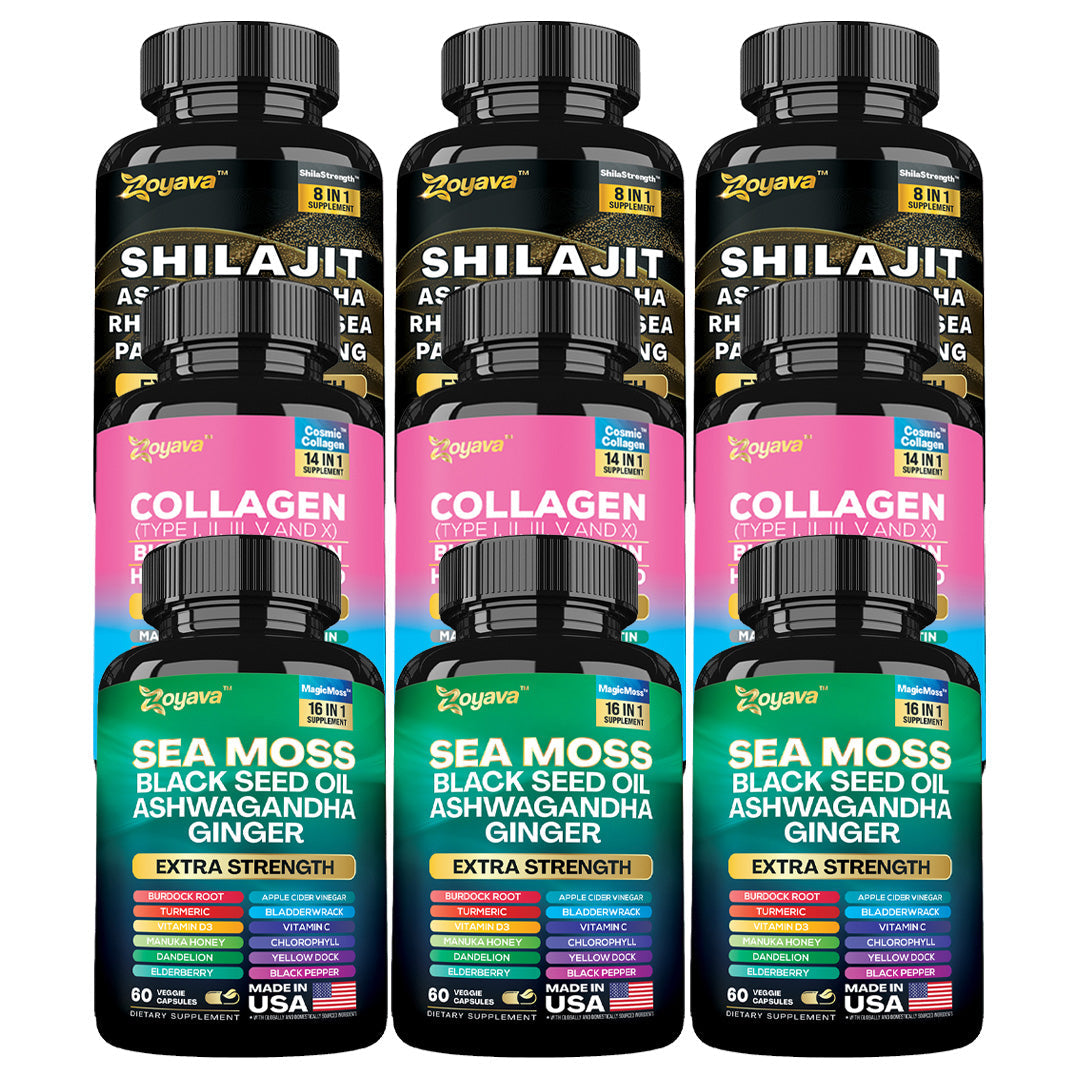 Vitality & Radiance Trio: Sea Moss Magic, Shilajit Power, & Cosmic Collagen Complex