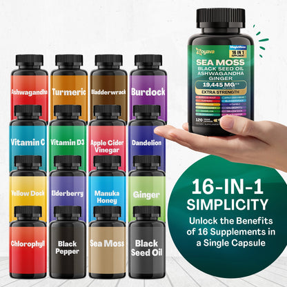 Vitality Boost Duo: Sea Moss 16-in-1 Magic Moss 120 Caps & Shilajit Power ShilaStrength Blend 60 Caps- Energize Your Life!