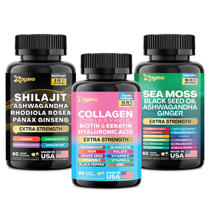Vitality & Radiance Trio: Sea Moss Magic, Shilajit Power, & Cosmic Collagen Complex