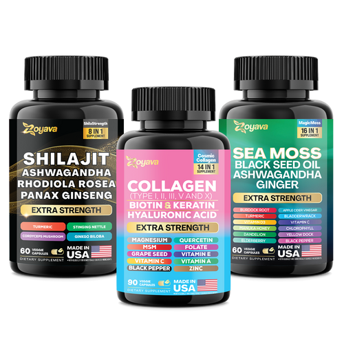 Vitality & Radiance Trio: Sea Moss Magic, Shilajit Power, & Cosmic Collagen Complex