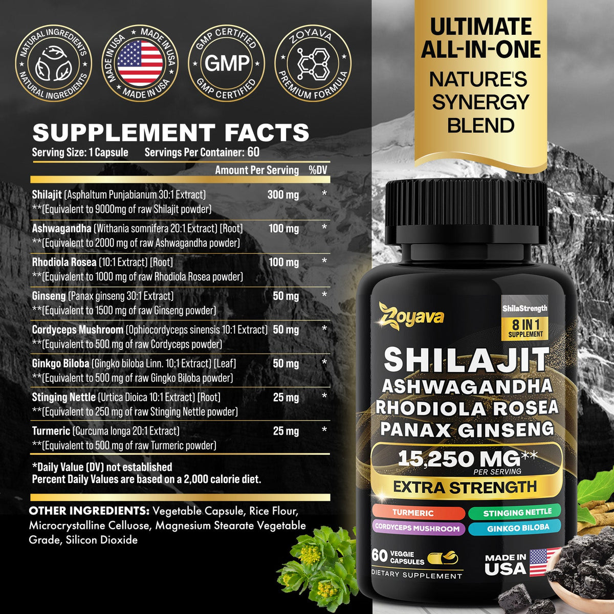 Ultimate Duo Shilajit Power ShilaStrength Blend - 15,250MGs and SightShield Lutein and Zeaxanthin Supplements 8000 MG