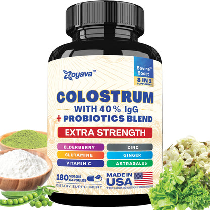 Highly Potent Bovine Colostrum Capsules - 5250 MG with 40% IgG & Probiotics for Immunity, Gut Health, and General Wellness