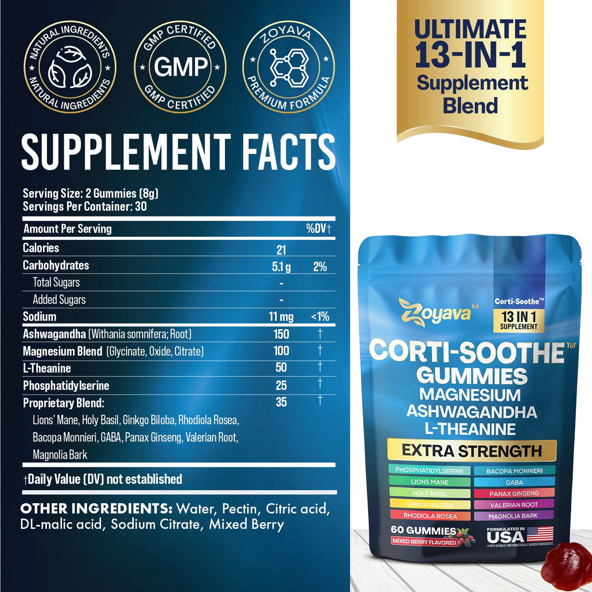 Ultimate Corti-Soothe Balance: Stress Relief, Calm, and Cognitive Boost - 60 Mixed Berry Gummies