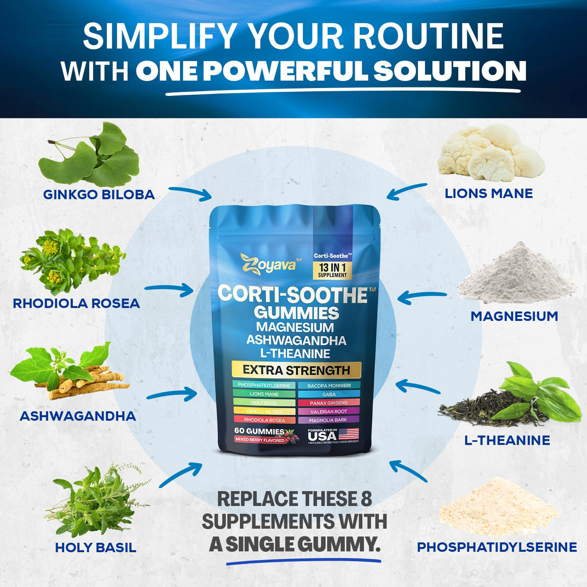 Ultimate Corti-Soothe Balance: Stress Relief, Calm, and Cognitive Boost - 60 Mixed Berry Gummies