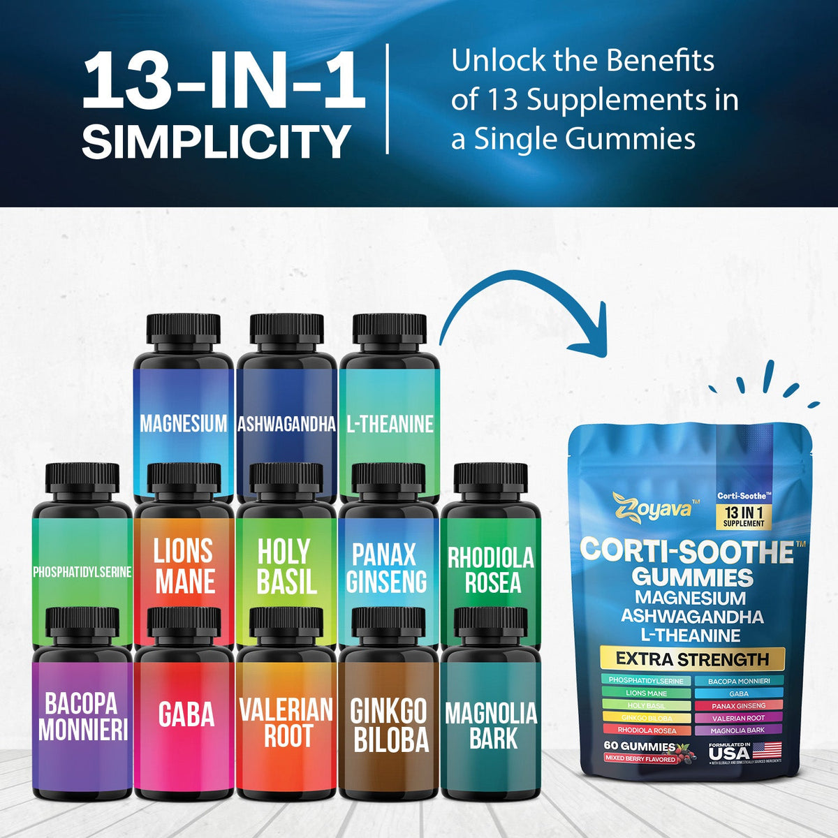 Ultimate Corti-Soothe Balance: Stress Relief, Calm, and Cognitive Boost - 60 Mixed Berry Gummies