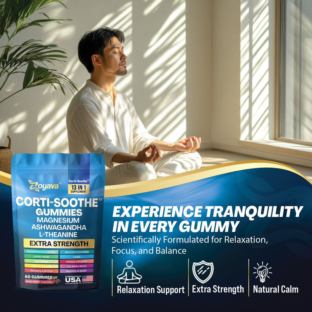 Ultimate Corti-Soothe Balance: Stress Relief, Calm, and Cognitive Boost - 60 Mixed Berry Gummies