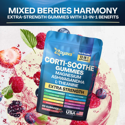 Ultimate Corti-Soothe Balance: Stress Relief, Calm, and Cognitive Boost - 60 Mixed Berry Gummies