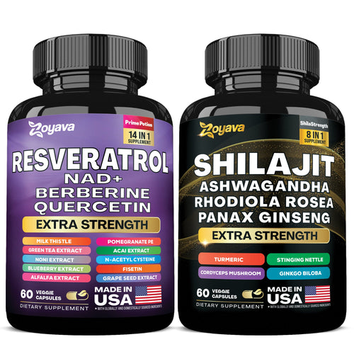 Elevate Your Vitality & Unleash Youthfulness: Revitalize Resveratrol 21,000MG & Shilajit Power ShilaStrength Blend 15,250MG