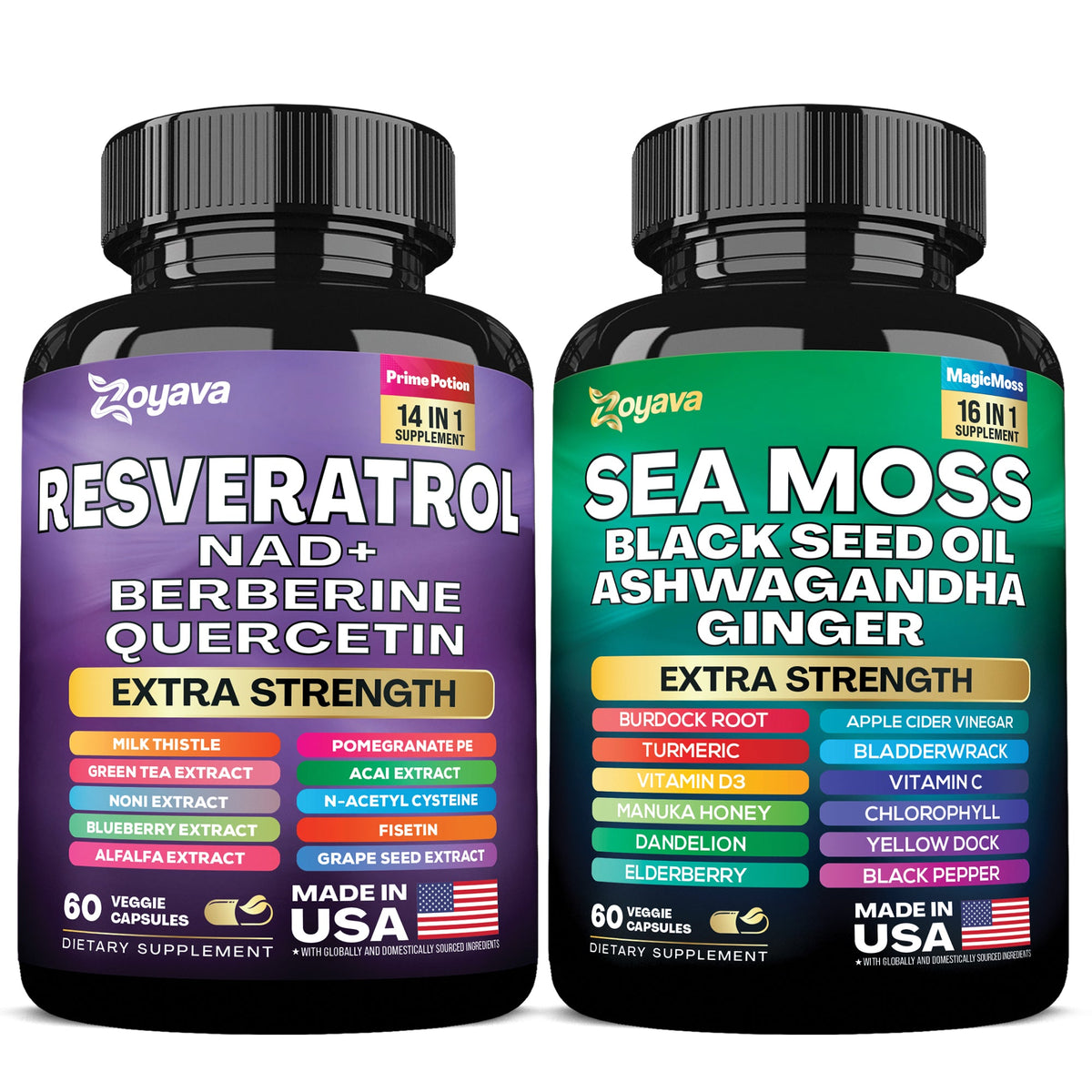 Youthful Vitality Duo: Revitalize Resveratrol 21,000MG & Sea Moss 16-in-1 Magic Moss Super Blend 19,445MG