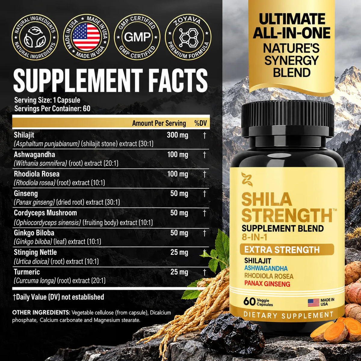 Shila Strength™ – 9000mg 8-in-1 Shilajit Energy & Vitality Formula