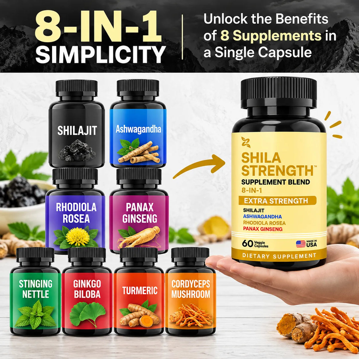 Shila Strength™ – 9000mg 8-in-1 Shilajit Energy & Vitality Formula